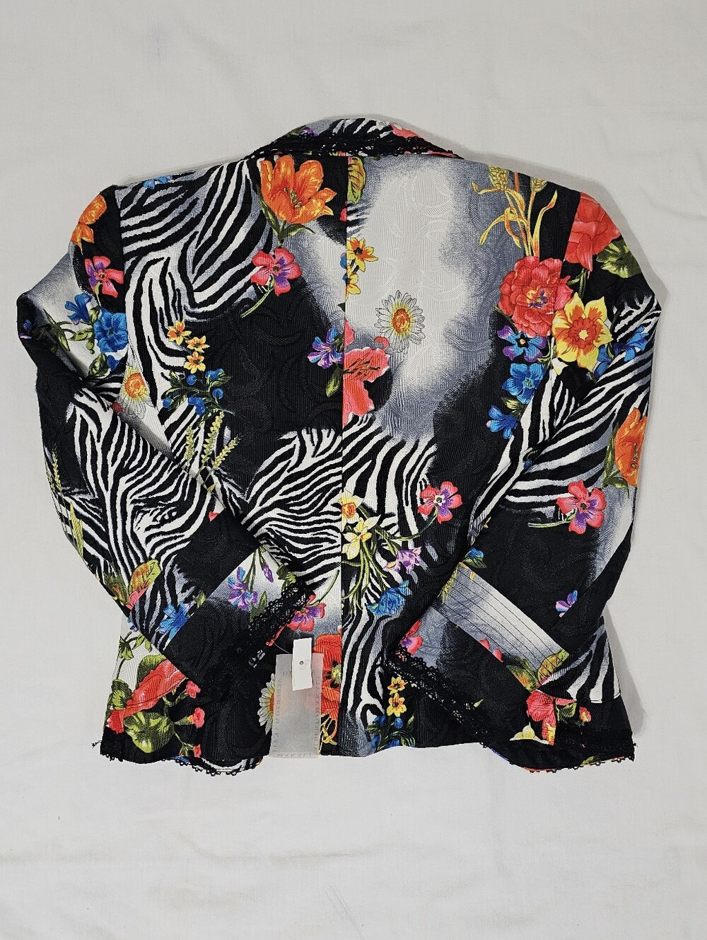 Alberto Makali Zebra Floral Lace Trim Jacket Blazer Women’s Size 2  Art to Wear - Picture 5 of 10